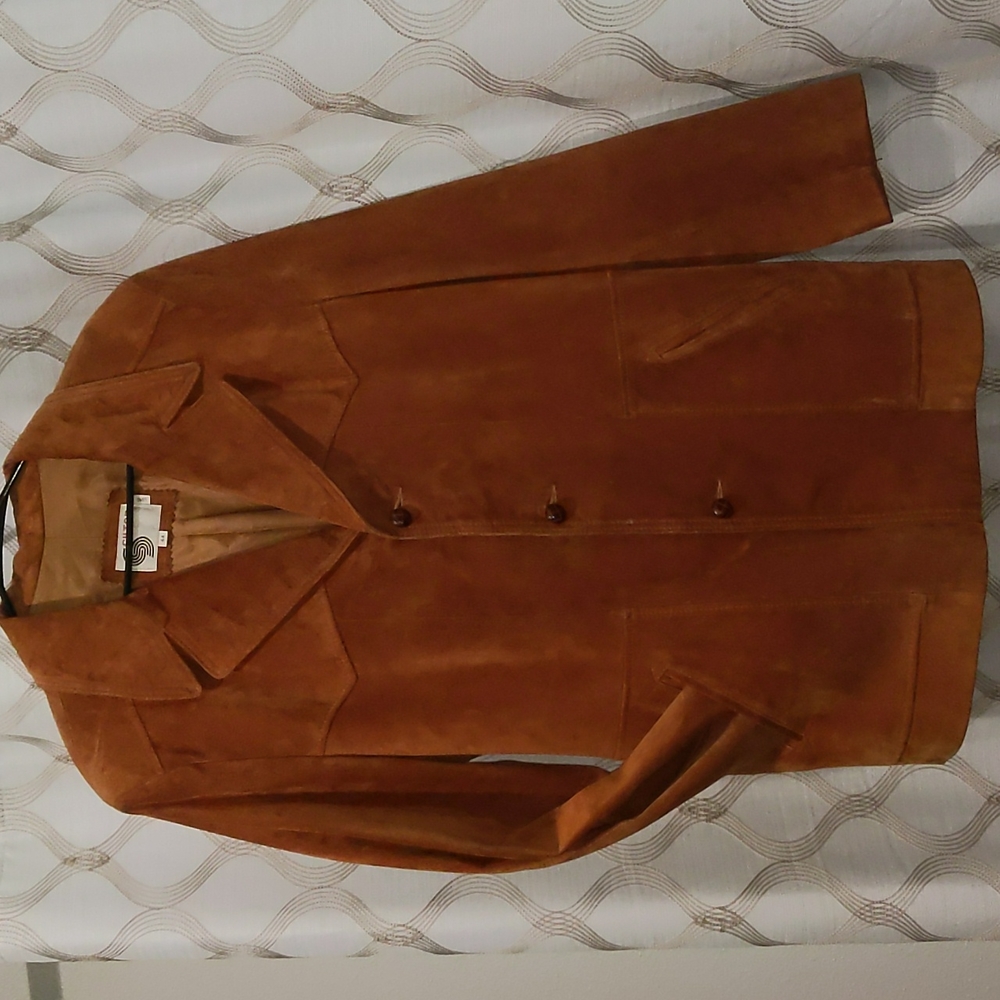 Nice Vintage Silton Suede Tobacco Brown Leather Blazer Jacket Men 44 Long